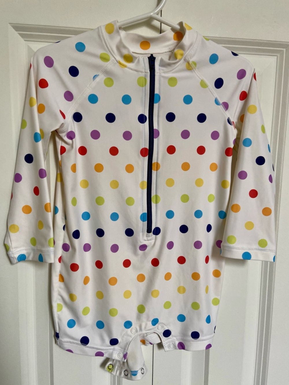 Primary Kids White Rainbow Dot Long-Sleeve One-Piece Rash Guard Swimsuit: 18-24m